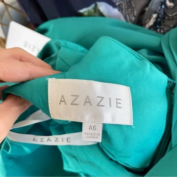 NEW Azazie Womens Bridesmaid Dress Lianne Jungle Green Long Chiffon Size A6 NWT - Picture 6 of 11